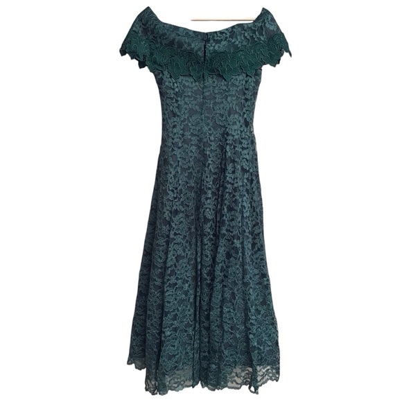Chalet By Bari Protas Vintage Green Lace Dress Size 5/6 - Picture 4 of 16